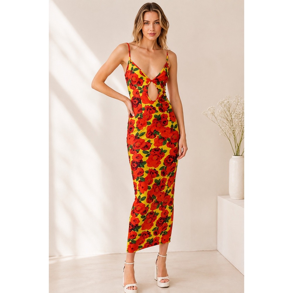 New Arrivals Olivia Hotel Tropicana Rose Maxi Dress Red Yellow Size 36